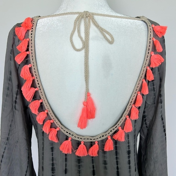 ZLEurope Shibari Tunic Dress Gray Black Tie Dye Coral Tassel Boho Cover Up Small - Picture 7 of 15